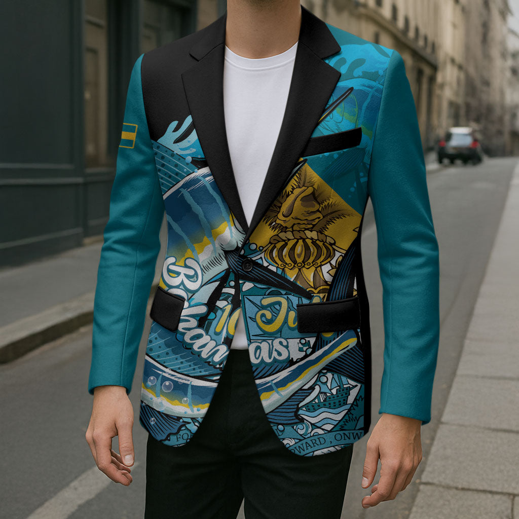 Personalized Bahamas Independence Day Blazer Happy 10 July Blue Marlin Coat Of Arms