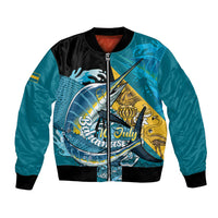 Personalized Bahamas Independence Day Bomber Jacket Happy 10 July Blue Marlin Coat Of Arms