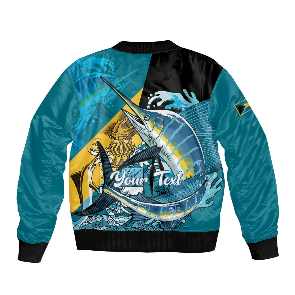 Personalized Bahamas Independence Day Bomber Jacket Happy 10 July Blue Marlin Coat Of Arms