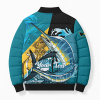 Personalized Bahamas Independence Day Bomber Puffer Jacket Happy 10 July Blue Marlin Coat Of Arms