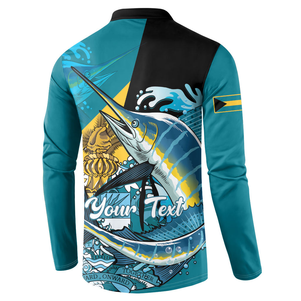 Personalized Bahamas Independence Day Button Sweatshirt Happy 10 July Blue Marlin Coat Of Arms