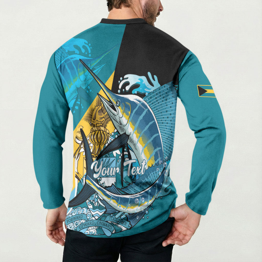 Personalized Bahamas Independence Day Button Sweatshirt Happy 10 July Blue Marlin Coat Of Arms