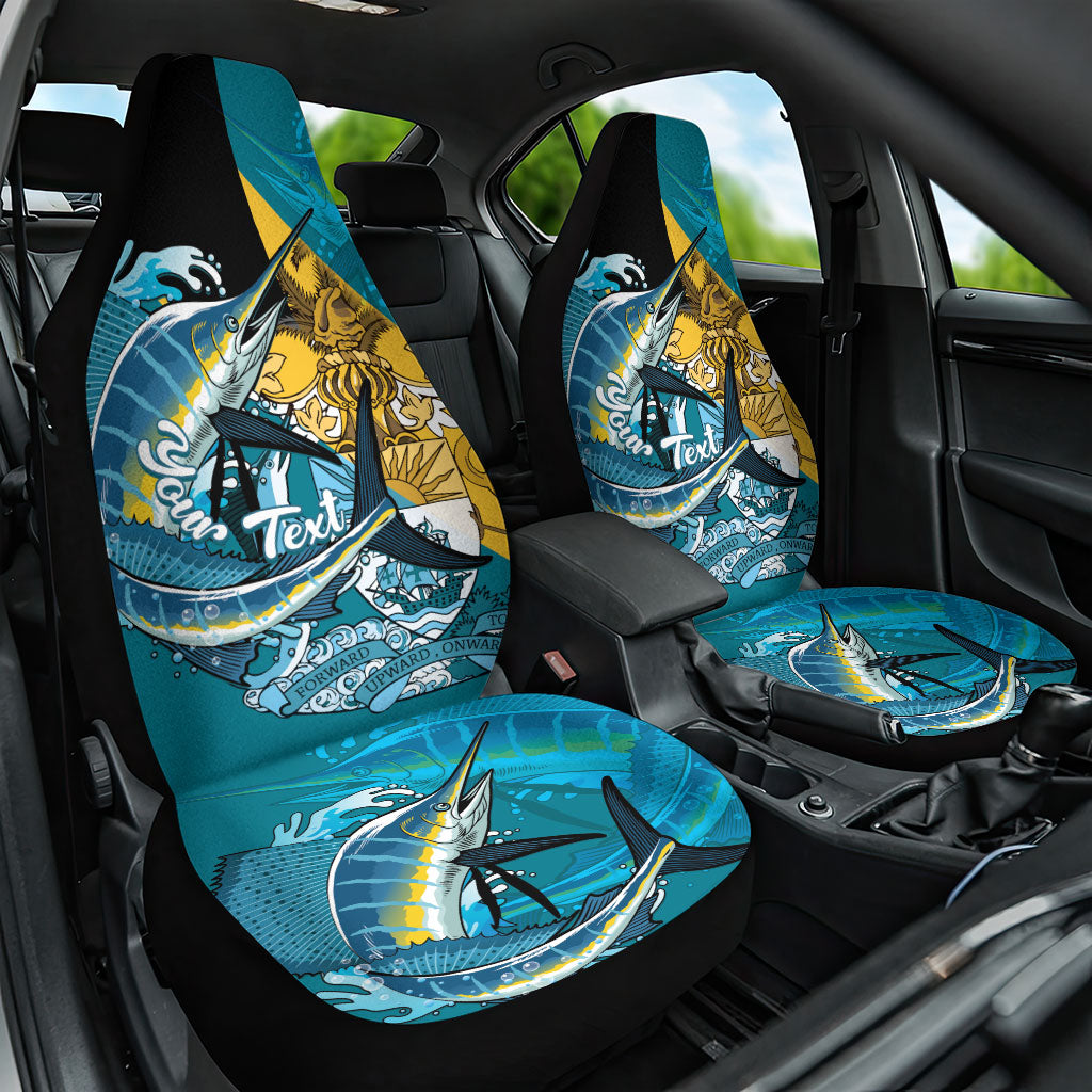Personalized Bahamas Independence Day Car Seat Cover Happy 10 July Blue Marlin Coat Of Arms