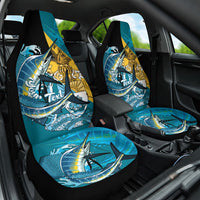 Personalized Bahamas Independence Day Car Seat Cover Happy 10 July Blue Marlin Coat Of Arms