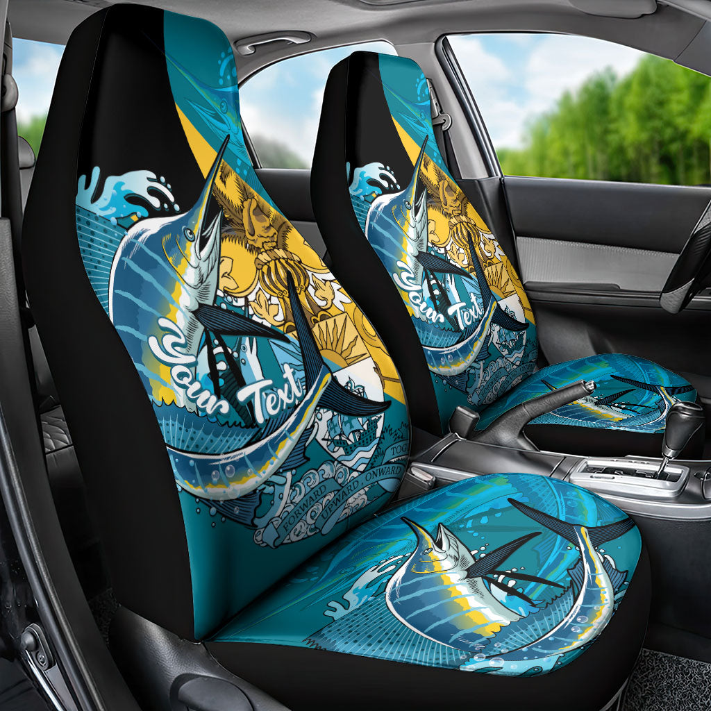 Personalized Bahamas Independence Day Car Seat Cover Happy 10 July Blue Marlin Coat Of Arms