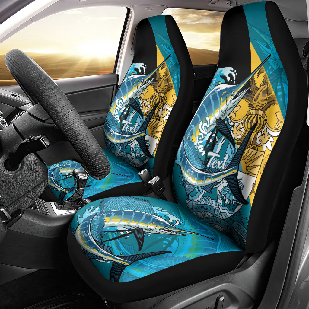 Personalized Bahamas Independence Day Car Seat Cover Happy 10 July Blue Marlin Coat Of Arms