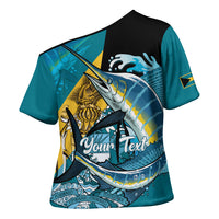 Personalized Bahamas Independence Day Cross Shoulder Shirt Happy 10 July Blue Marlin Coat Of Arms