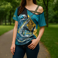 Personalized Bahamas Independence Day Cross Shoulder Shirt Happy 10 July Blue Marlin Coat Of Arms