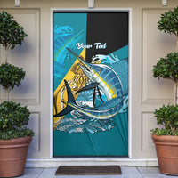 Personalized Bahamas Independence Day Door Cover Happy 10 July Blue Marlin Coat Of Arms