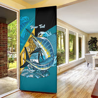 Personalized Bahamas Independence Day Door Cover Happy 10 July Blue Marlin Coat Of Arms