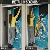 Personalized Bahamas Independence Day Door Cover Happy 10 July Blue Marlin Coat Of Arms