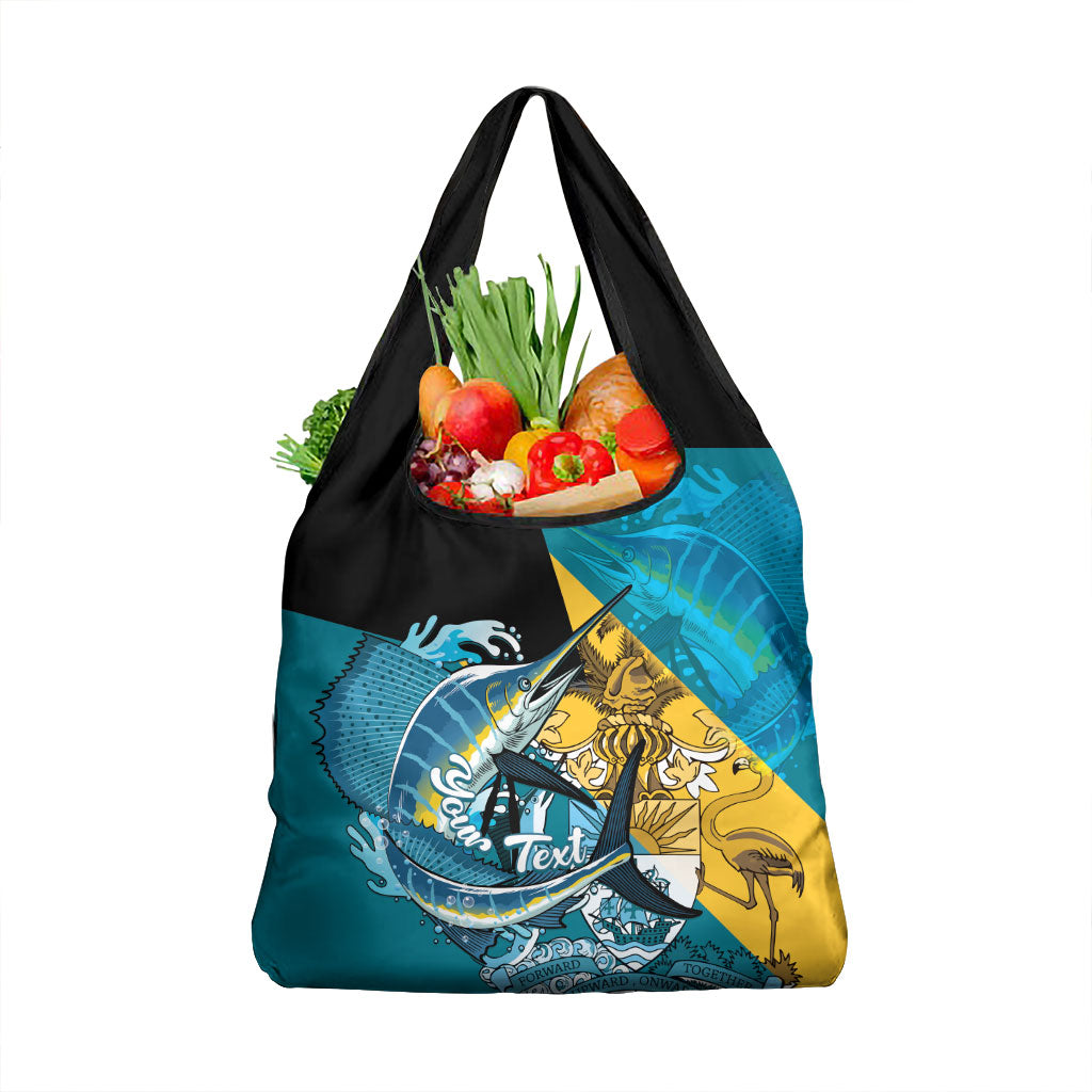 Personalized Bahamas Independence Day Grocery Bag Happy 10 July Blue Marlin Coat Of Arms