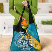 Personalized Bahamas Independence Day Grocery Bag Happy 10 July Blue Marlin Coat Of Arms
