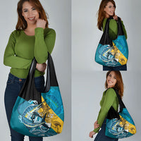 Personalized Bahamas Independence Day Grocery Bag Happy 10 July Blue Marlin Coat Of Arms