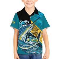Personalized Bahamas Independence Day Hawaiian Shirt Happy 10 July Blue Marlin Coat Of Arms