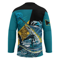 Personalized Bahamas Independence Day Hockey Jersey Happy 10 July Blue Marlin Coat Of Arms