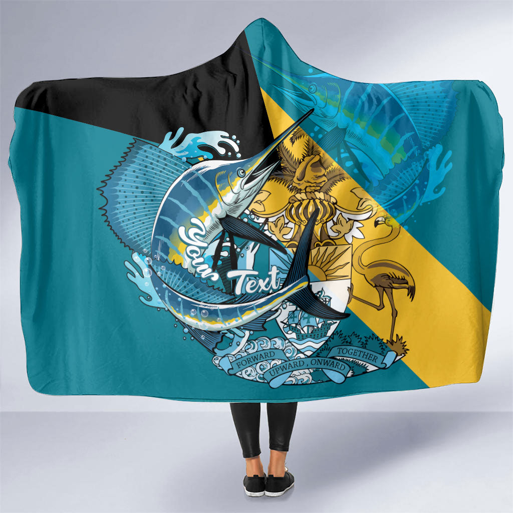 Personalized Bahamas Independence Day Hooded Blanket Happy 10 July Blue Marlin Coat Of Arms