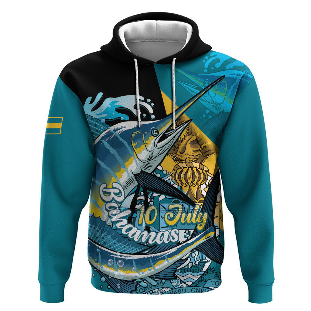 Personalized Bahamas Independence Day Hoodie Happy 10 July Blue Marlin Coat Of Arms