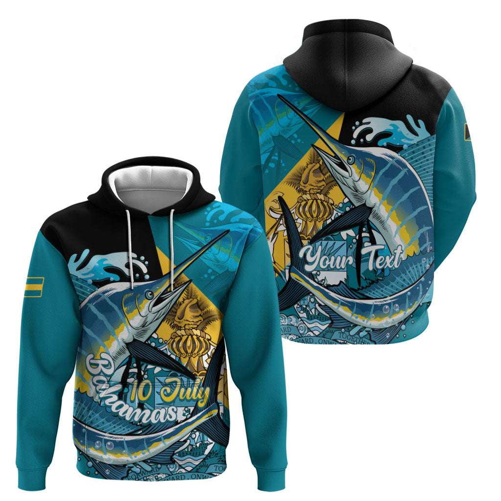 Personalized Bahamas Independence Day Hoodie Happy 10 July Blue Marlin Coat Of Arms
