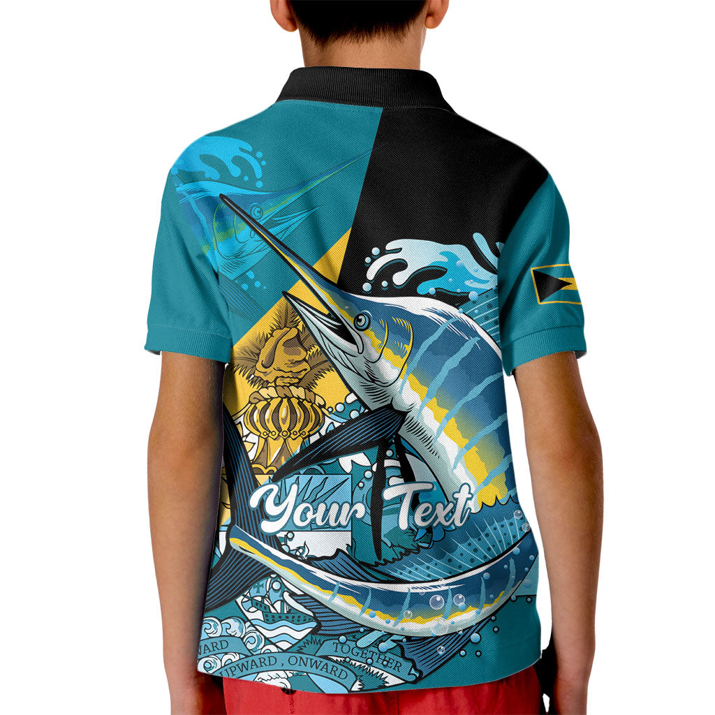 Personalized Bahamas Independence Day Kid Polo Shirt Happy 10 July Blue Marlin Coat Of Arms