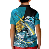 Personalized Bahamas Independence Day Kid Polo Shirt Happy 10 July Blue Marlin Coat Of Arms