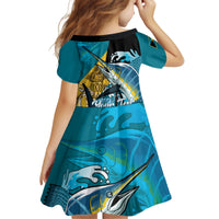 Personalized Bahamas Independence Day Kid Short Sleeve Dress Happy 10 July Blue Marlin Coat Of Arms