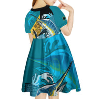 Personalized Bahamas Independence Day Kid Short Sleeve Dress Happy 10 July Blue Marlin Coat Of Arms