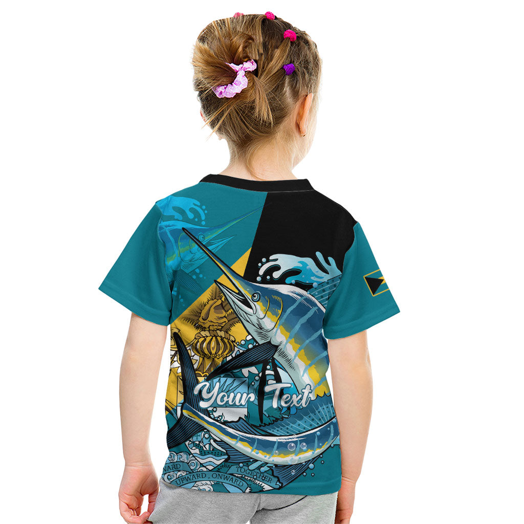 Personalized Bahamas Independence Day Kid T Shirt Happy 10 July Blue Marlin Coat Of Arms