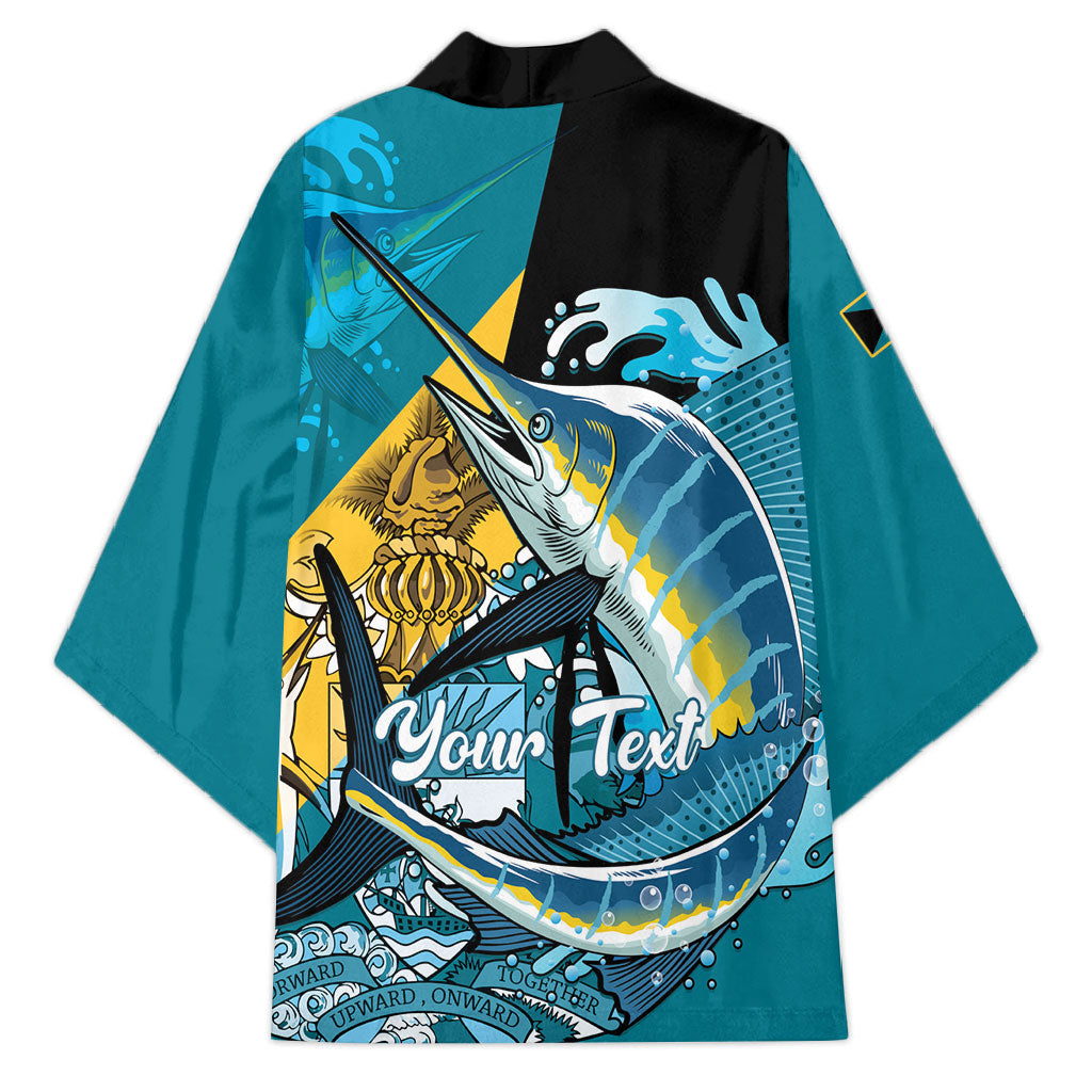 Personalized Bahamas Independence Day Kimono Happy 10 July Blue Marlin Coat Of Arms