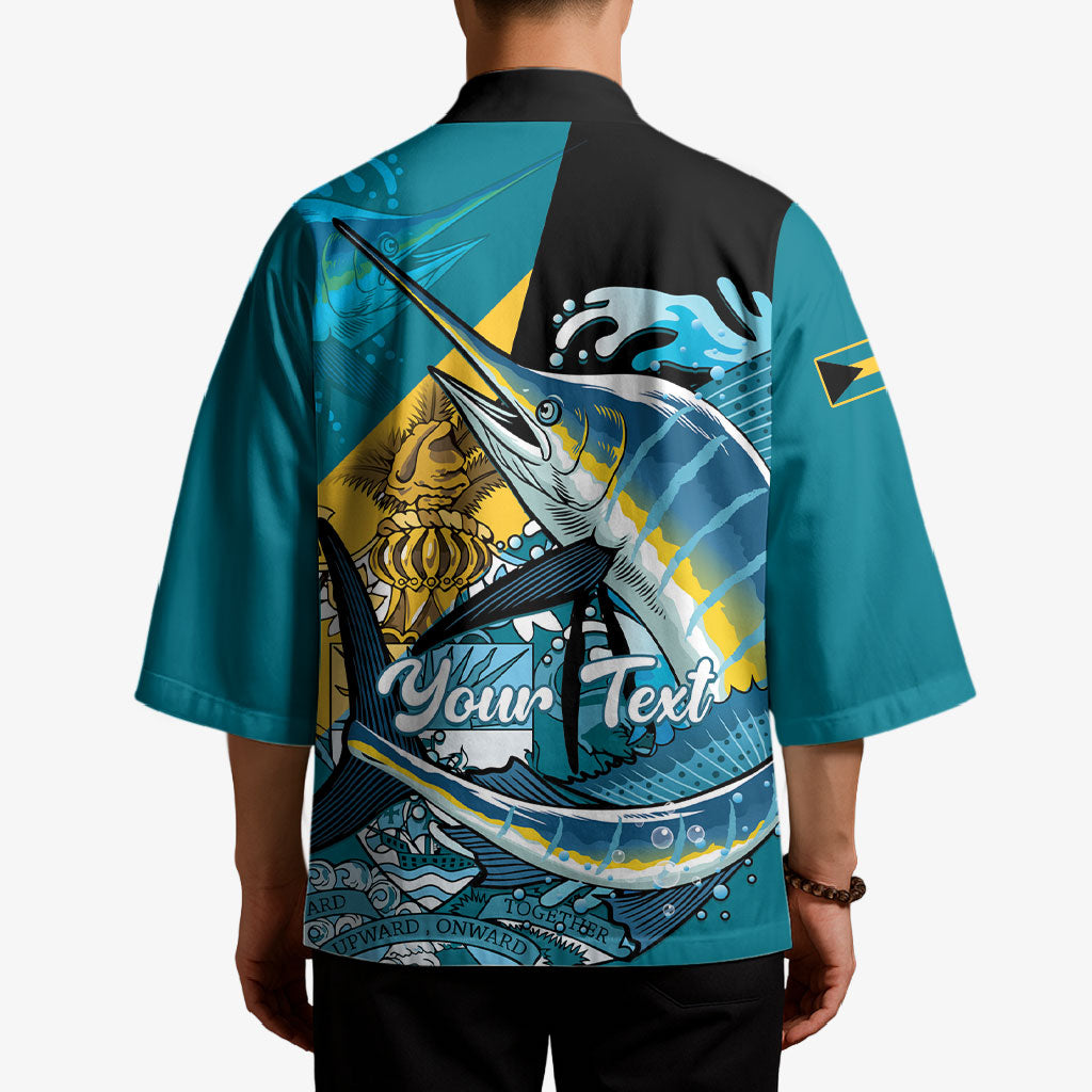 Personalized Bahamas Independence Day Kimono Happy 10 July Blue Marlin Coat Of Arms