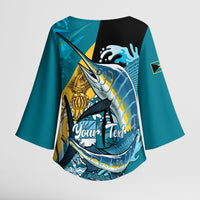 Personalized Bahamas Independence Day Kimono Sleeve Blouse Happy 10 July Blue Marlin Coat Of Arms