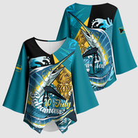 Personalized Bahamas Independence Day Kimono Sleeve Blouse Happy 10 July Blue Marlin Coat Of Arms