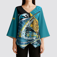 Personalized Bahamas Independence Day Kimono Sleeve Blouse Happy 10 July Blue Marlin Coat Of Arms
