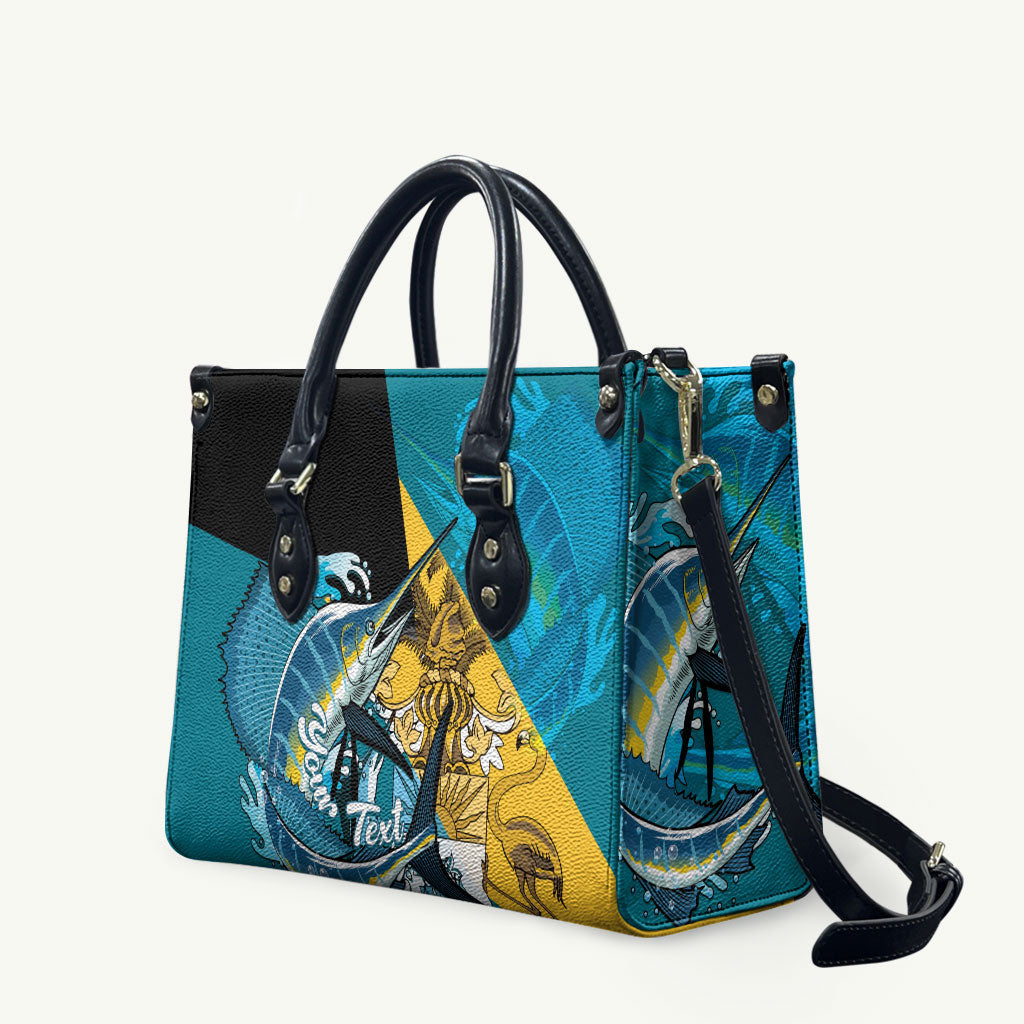 Personalized Bahamas Independence Day Leather Bag Happy 10 July Blue Marlin Coat Of Arms