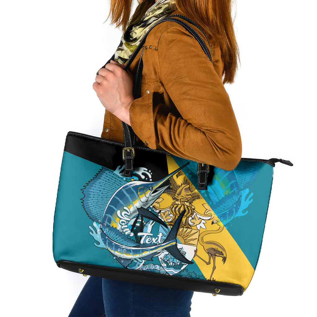 Personalized Bahamas Independence Day Leather Tote Bag Happy 10 July Blue Marlin Coat Of Arms
