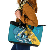Personalized Bahamas Independence Day Leather Tote Bag Happy 10 July Blue Marlin Coat Of Arms