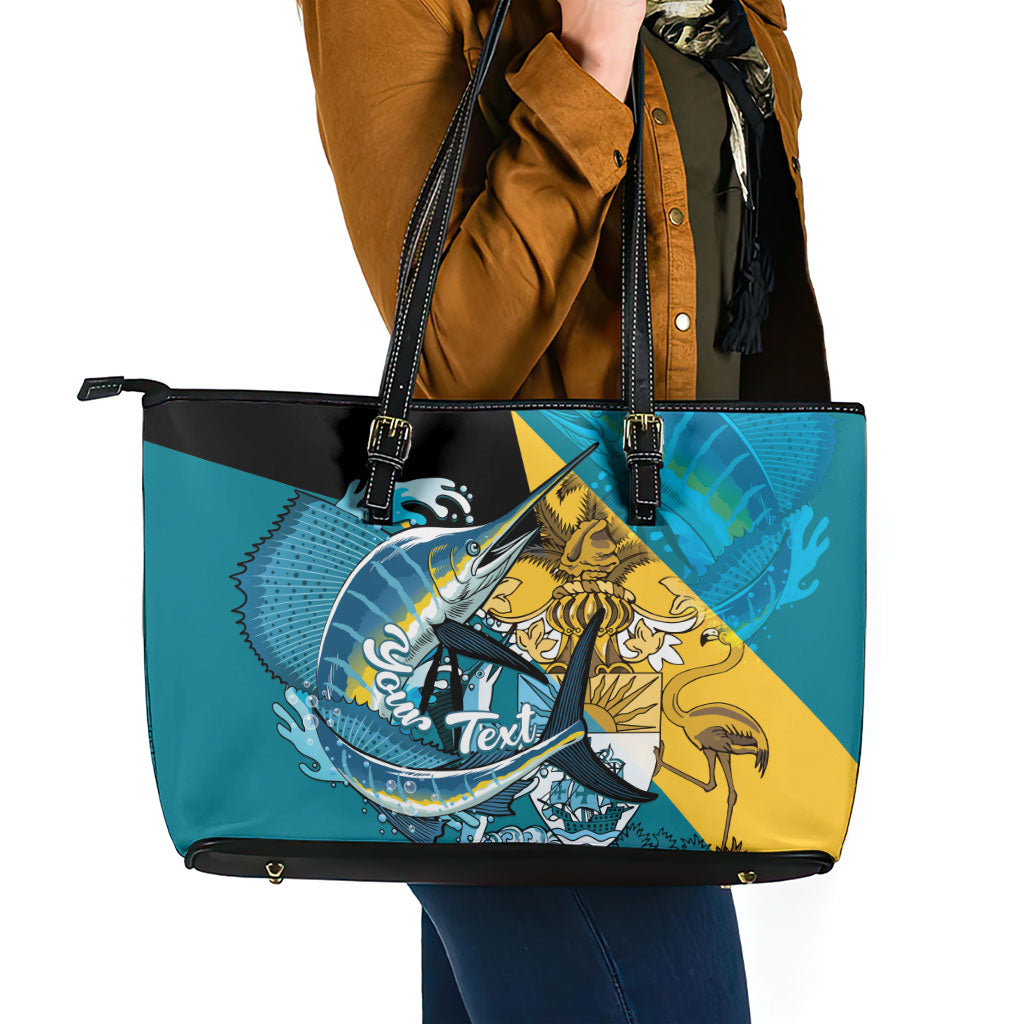 Personalized Bahamas Independence Day Leather Tote Bag Happy 10 July Blue Marlin Coat Of Arms