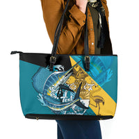 Personalized Bahamas Independence Day Leather Tote Bag Happy 10 July Blue Marlin Coat Of Arms