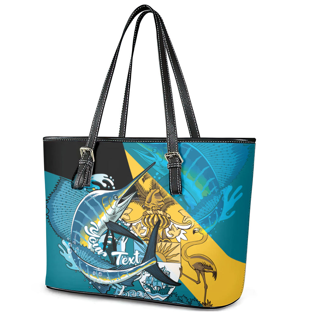 Personalized Bahamas Independence Day Leather Tote Bag Happy 10 July Blue Marlin Coat Of Arms