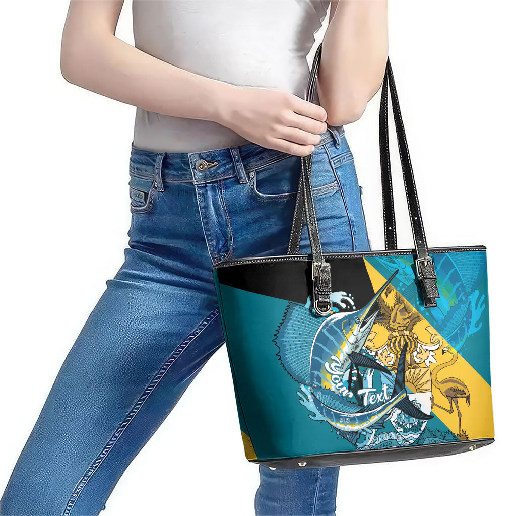 Personalized Bahamas Independence Day Leather Tote Bag Happy 10 July Blue Marlin Coat Of Arms