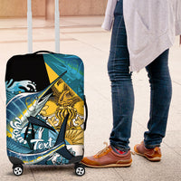 Personalized Bahamas Independence Day Luggage Cover Happy 10 July Blue Marlin Coat Of Arms