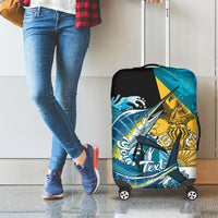 Personalized Bahamas Independence Day Luggage Cover Happy 10 July Blue Marlin Coat Of Arms