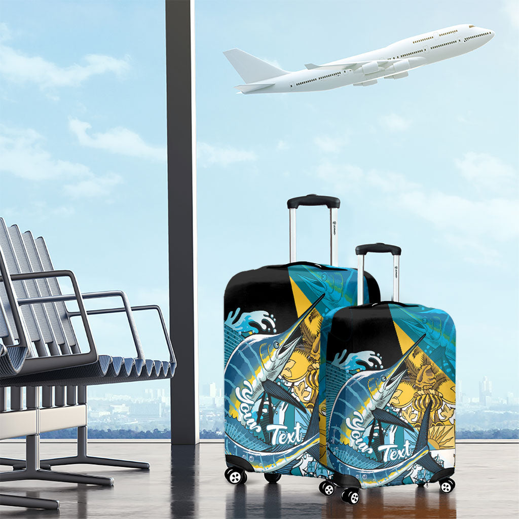 Personalized Bahamas Independence Day Luggage Cover Happy 10 July Blue Marlin Coat Of Arms