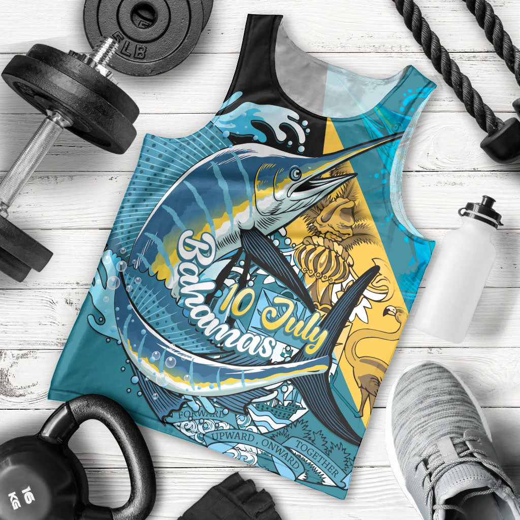 Personalized Bahamas Independence Day Men Tank Top Happy 10 July Blue Marlin Coat Of Arms