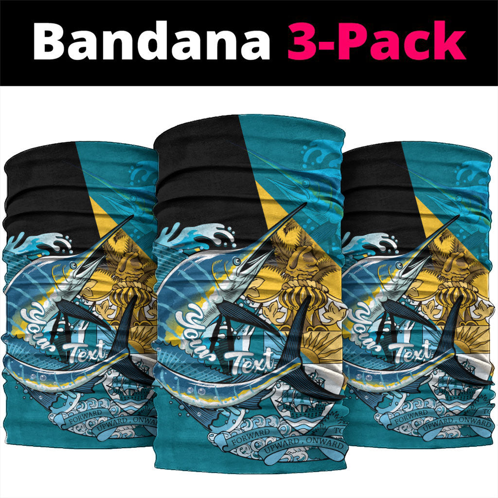Personalized Bahamas Independence Day Neck Gaiter Happy 10 July Blue Marlin Coat Of Arms