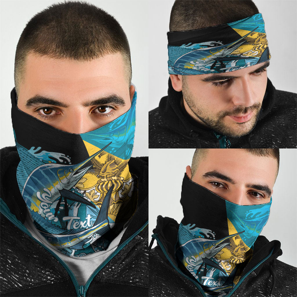 Personalized Bahamas Independence Day Neck Gaiter Happy 10 July Blue Marlin Coat Of Arms