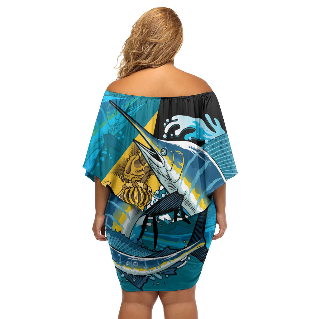 Personalized Bahamas Independence Day Off Shoulder Short Dress Happy 10 July Blue Marlin Coat Of Arms