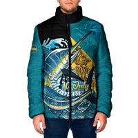 Personalized Bahamas Independence Day Padded Jacket Happy 10 July Blue Marlin Coat Of Arms