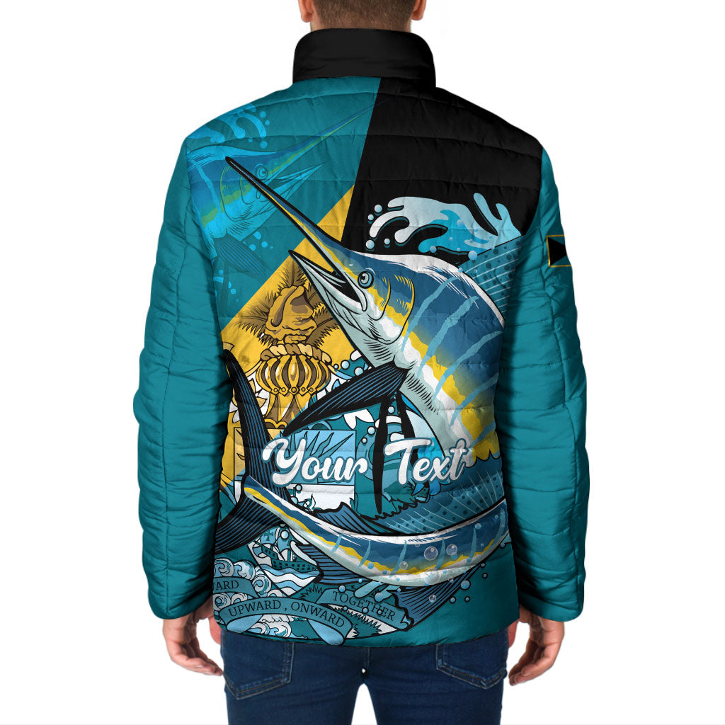 Personalized Bahamas Independence Day Padded Jacket Happy 10 July Blue Marlin Coat Of Arms