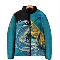 Personalized Bahamas Independence Day Padded Jacket Happy 10 July Blue Marlin Coat Of Arms